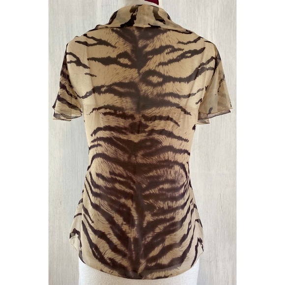 ELIE TAHARI xs Animal Print Silk Chiffon Ruffle Blouse + Camisole 2 Pc Set EUC - Picture 4 of 12